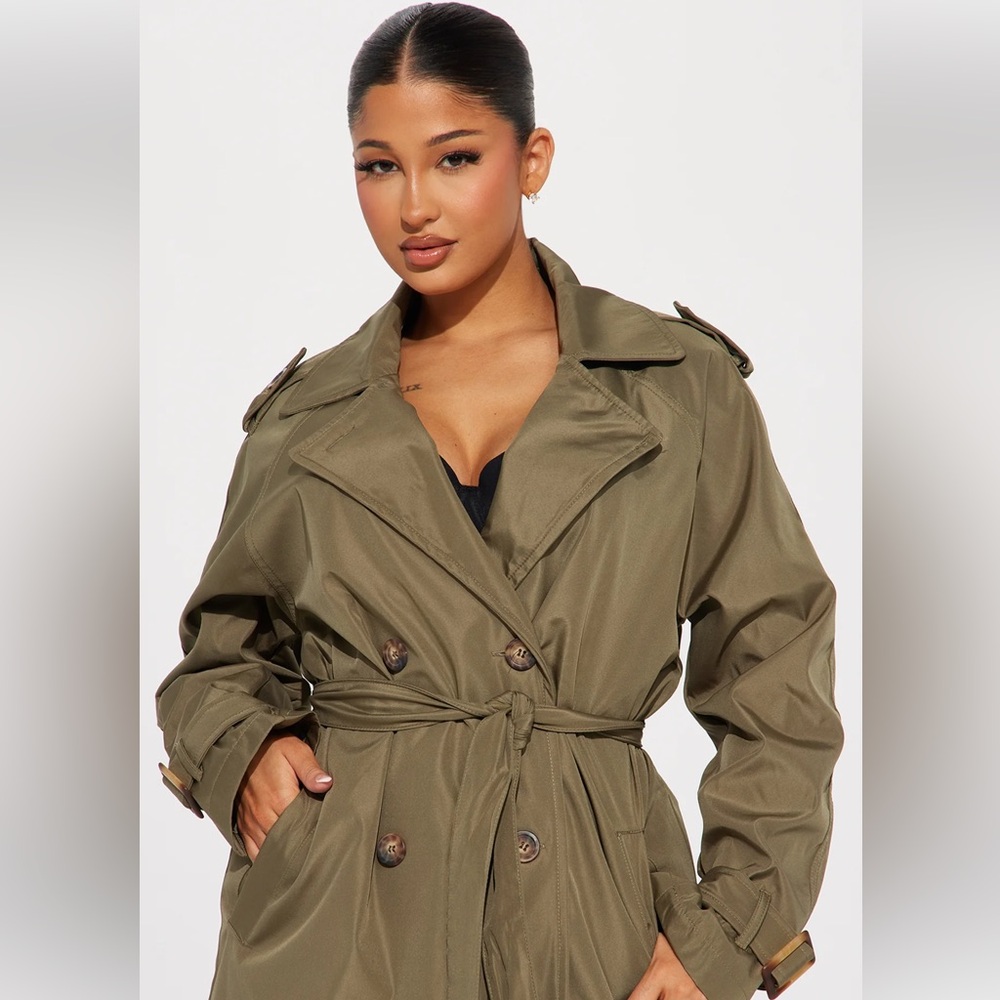 Fashion Nova Olive Green Trench Coat - Picture 2 of 3